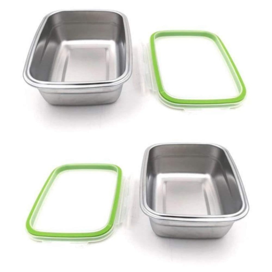 Femora Lunch Box High Steel Rectangle Heavy Duty Airtight Leakproof Unbreakable Storage Container with Lock Lid Lunch Box for Office-College-School, Lunch Box - 2800 Ml/gm, Set of 2, Silver