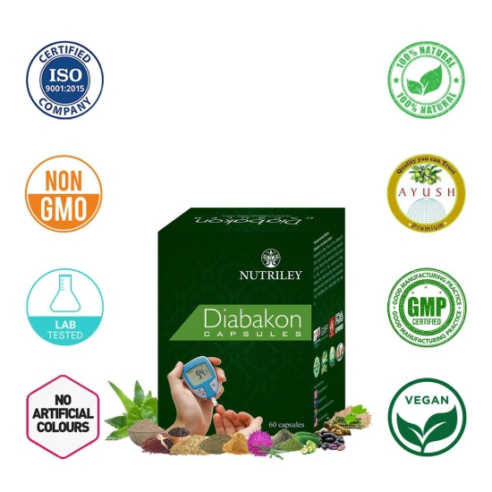 Nutriley Diabakon Diabetes Control Herbal Capsules Provides relief from Diabetes. Helps in controlling Blood Sugar Levels (60 caps)