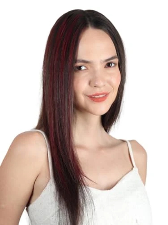 RefynHair Human Hair Extensions | Burgundy Color Clip-In Hair Streaks/Streax for Fashionable Looks! | Size 20 Inches | Pack of 1(Single Piece)