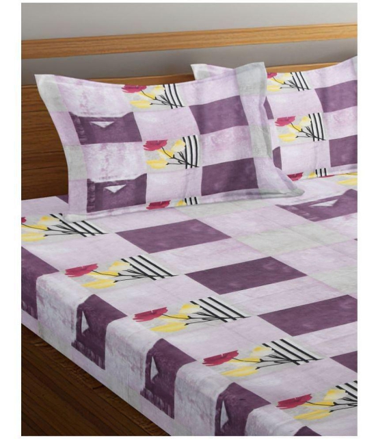 Abhikram - Purple Cotton Single Bedsheet with 2 Pillow Covers - Purple