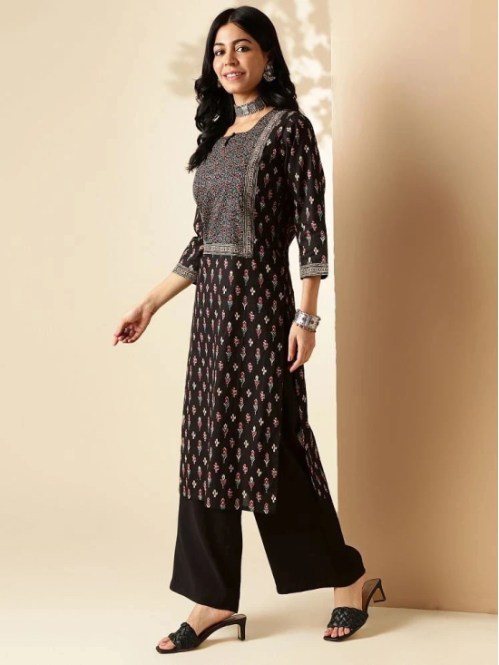 Vbuyz Cotton Printed Straight Womens Kurti - Black ( Pack of 1 ) - None