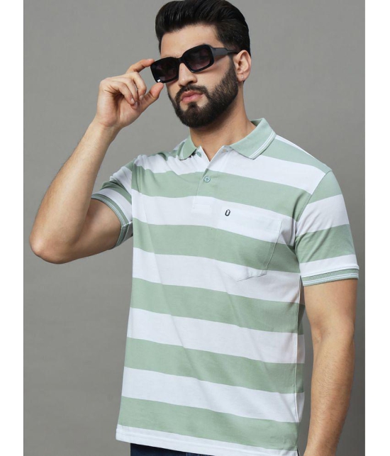 UNIBERRY Cotton Blend Regular Fit Striped Half Sleeves Mens Polo T Shirt - Mint Green ( Pack of 1 ) - None