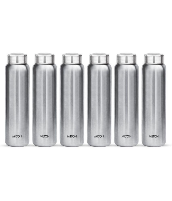 Milton Aqua 1000 Stainless Steel Water Bottle, Set of 6, 950 ml Each, Silver | 100% Leak Proof | Office Bottle | Gym Bottle | Home | Kitchen | Hiking | Treking Bottle | Travel Bottle - Silve