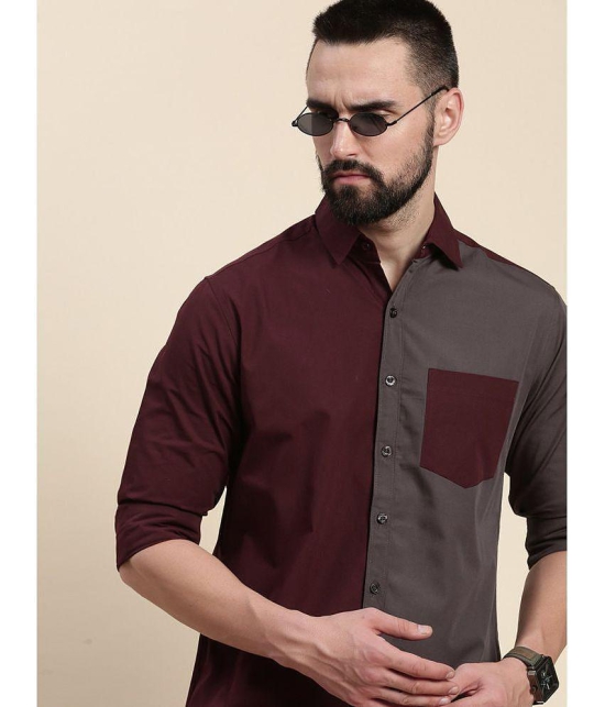 Dillinger 100% Cotton Regular Fit Colorblock Full Sleeves Mens Casual Shirt - Wine ( Pack of 1 ) - None