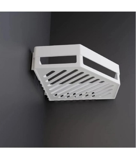 HINGOL Diamond Shape Plastic Bathroom Corner Shelf Organizer Stand Wall Mounted Bathroom Accessories with Hooks Plastic Wall Shelf