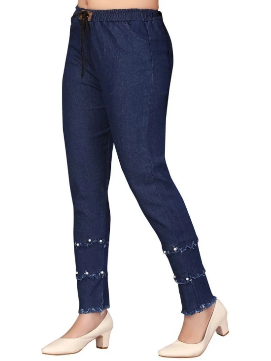 Aarika Girls Party Wear Navy Blue Colour Beads Emballished Denim Jeans - None