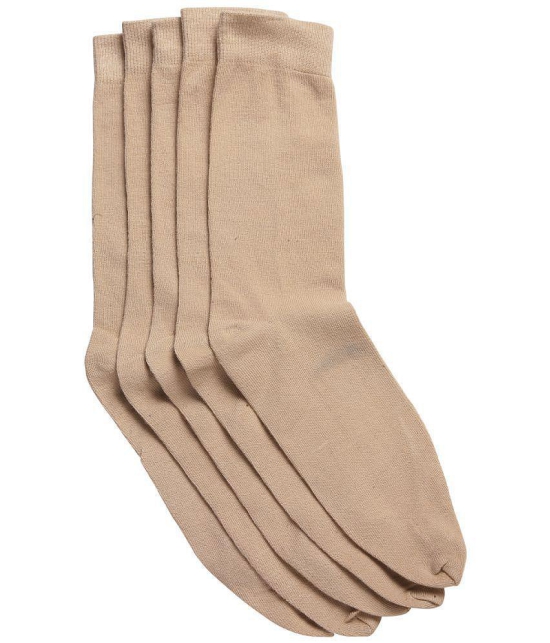 Texlon - Beige Cotton Women's Mid Length Socks ( Pack of 5 ) - None