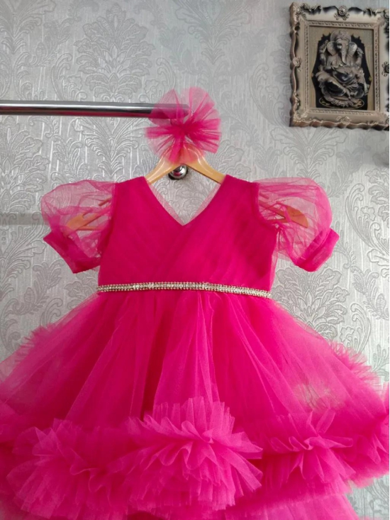 Pink Heavy Net Frock for Baby Girl-3-4 Years