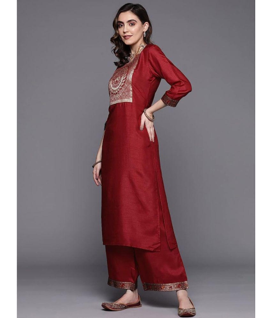 Estela - Maroon Straight Cotton Women's Stitched Salwar Suit ( Pack of 1 ) - None