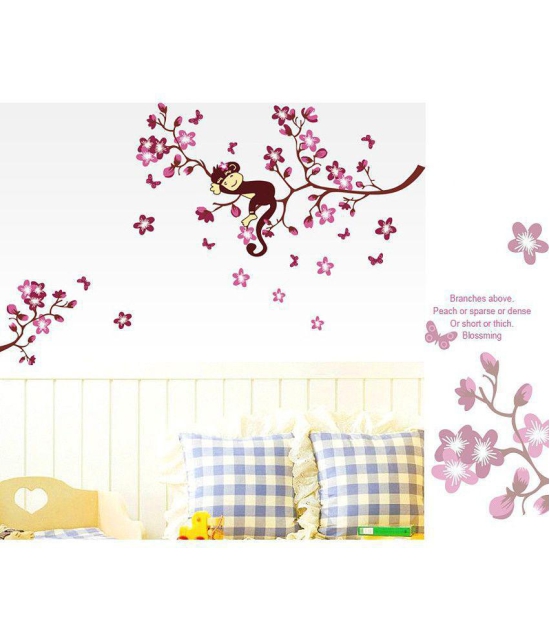 Asmi Collection Pvc Wall Stickers Wall Decals Pink Branches Monkey