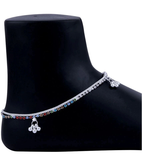 Paola Silver Plated Multi Color Diamond Ghungroo Payal  Anklet for Women And Girl. - Silver