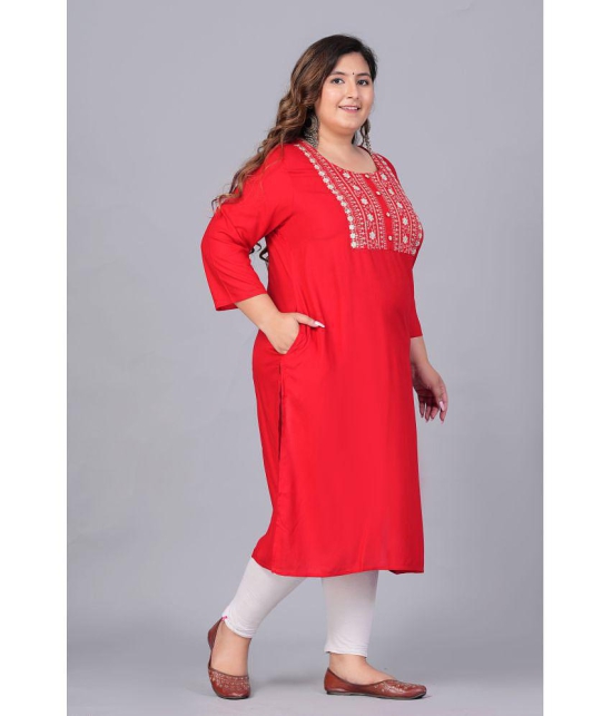 Preksha Rayon Embroidered Straight Women's Kurti - Red ( Pack of 1 ) - None