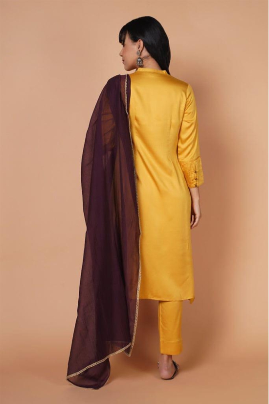 Honey Pleated Kurta Set With Dupatta