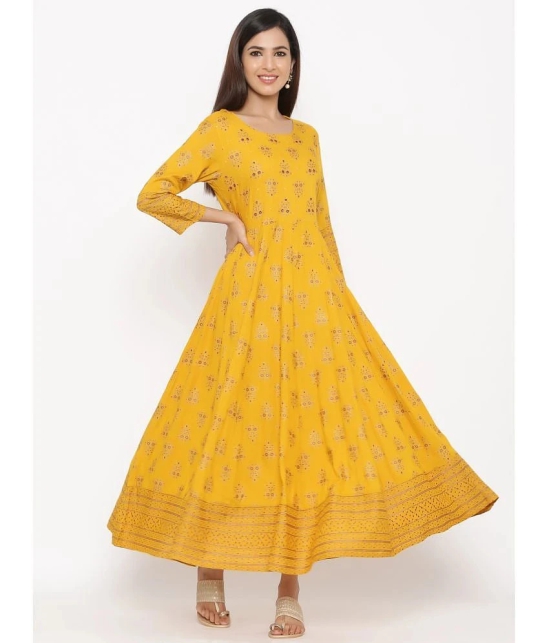 KIPEK - Mustard Rayon Womens Anarkali Kurti ( Pack of 1 ) - None