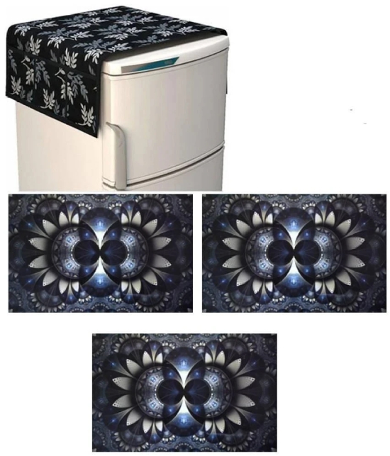 Fabolic Polyester Floral Printed Fridge Mat & Cover ( 93 53 ) Pack of 4 - Black - Black