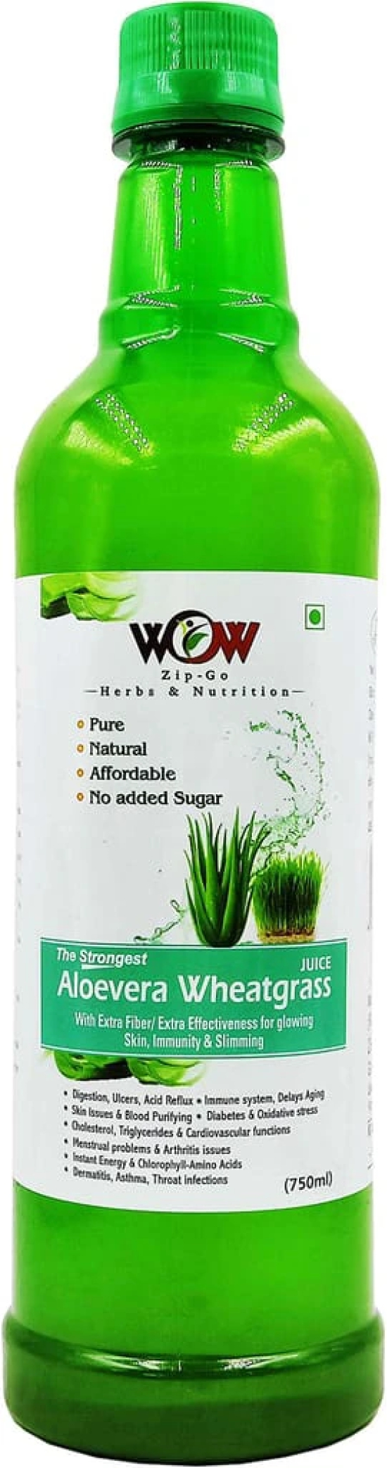 WOW ZIP - GO HERBS & NUTRITION Aloevera Wheatgrass Juice 750Ml 4+4 Free ( Pack of 8) and Free Raw Honey 55g x8