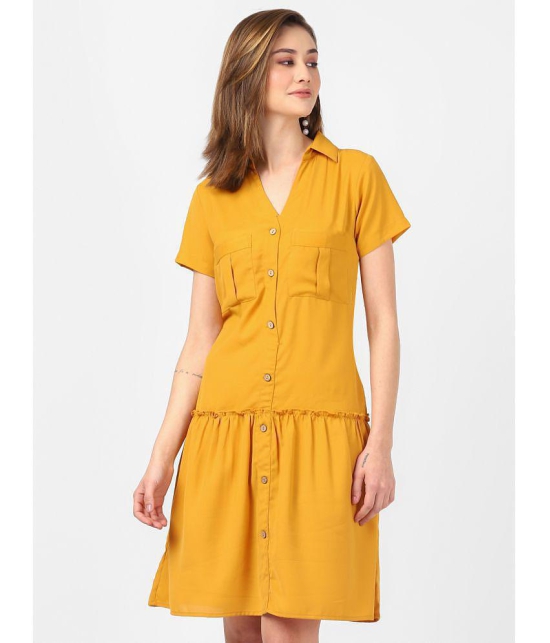 UrbanMark Women Solid Half Sleeves Knee length Shirt Dress - Mustard - None