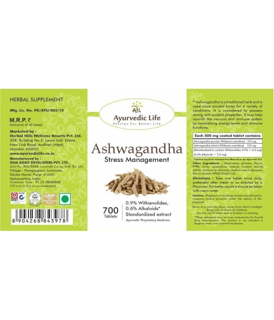 Ayurvedic Life Ashwagandha Tablet 700 no.s Pack Of 1