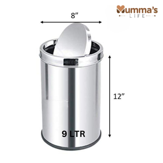 Mumma's LIFE Stainless Steel Swing Dust Bin with Lid| Garbage Bin, Trash Can for Home, Kitchen, Washroom, Bathroom and Offices (Swing Bin 8 * 12inch 09LTR)