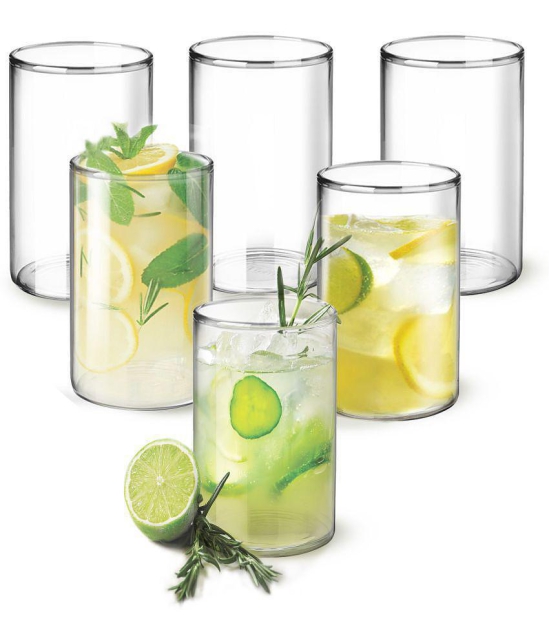 Treo By Milton Borosilicate Vector Glass Tumbler set of 6, 340ml Each, Transparent | Attractive | Microwave & Oven Safe| Light Weight | Glasses for Juices, Cold drinks, Water and Cocktails