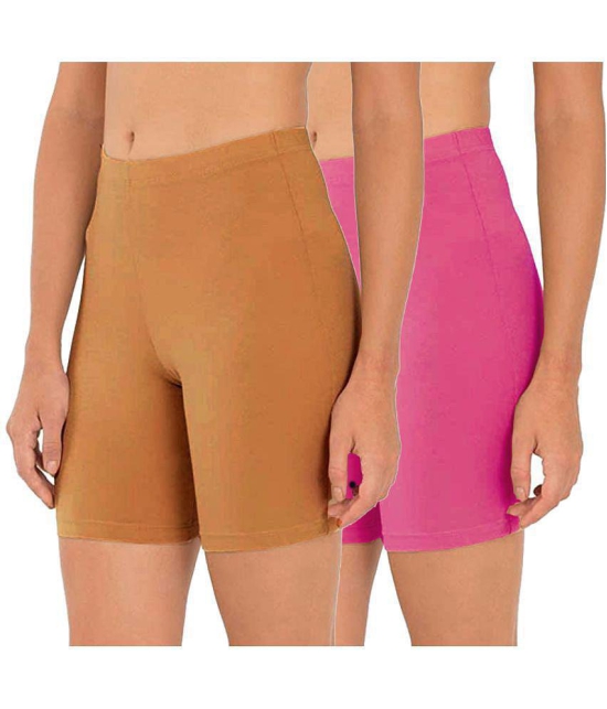 Outflits Multi Cotton Solid Shorts - Pack of 2 - M