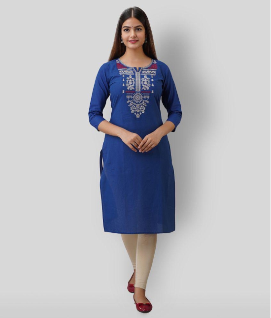 Radiksa - Blue Cotton Womens Straight Kurti ( Pack of 1 ) - XL