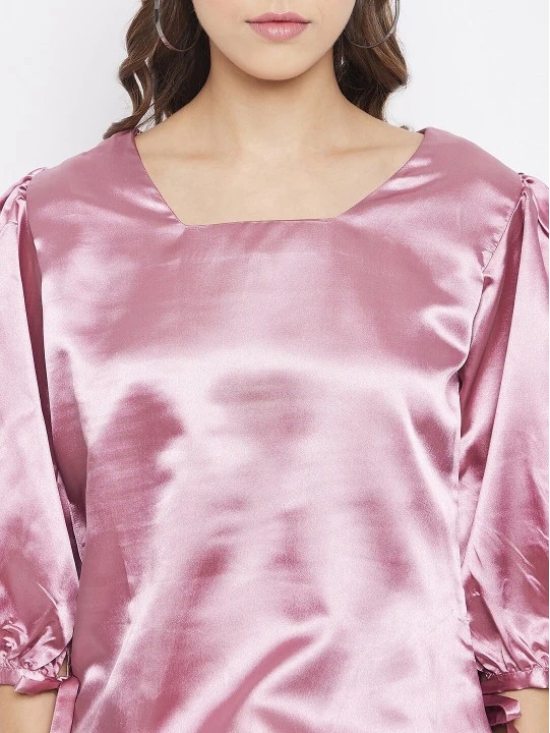 Women Pink Solid Square Neck Satin Blouson Top