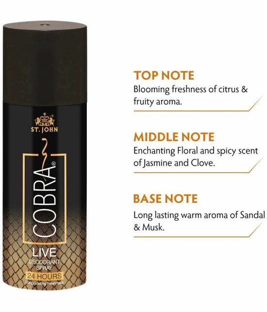 ST.JOHN Cobra Live, Cool 150ml Each & Cobra 15ml Deodorant Spray & Perfume for Men (315ml) Pack of 3