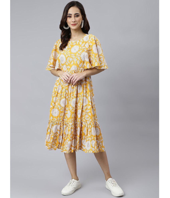 Janasya - Yellow Cotton Womens Fit & Flare Dress ( Pack of 1 ) - None