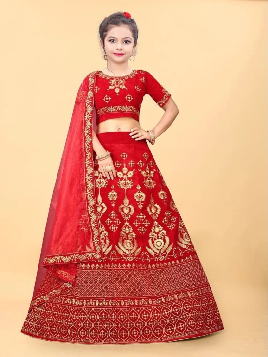 Apnisha - Red Velvet Girls Lehenga Choli Set ( Pack of 1 ) - None