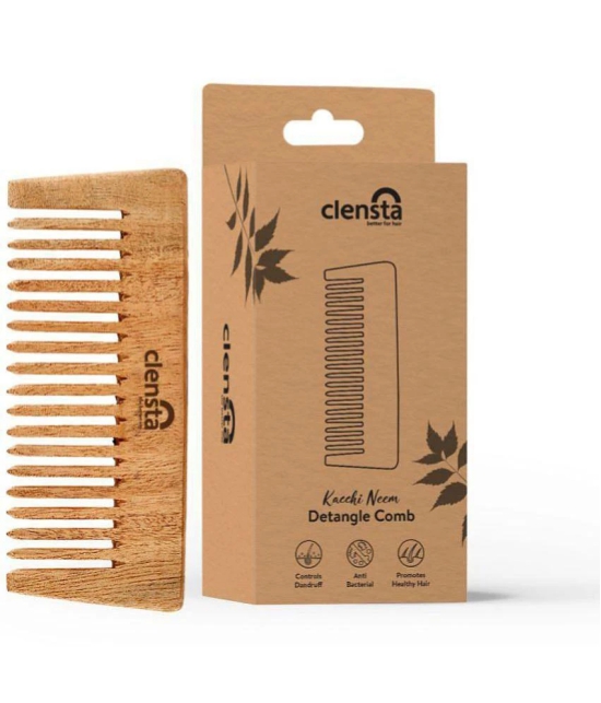 Clensta Kacchi Neem Wide Tooth Detangle Wooden Comb, Hair Growth, Hairfall, Dandruff Control, Hair Straightening, Frizz Control