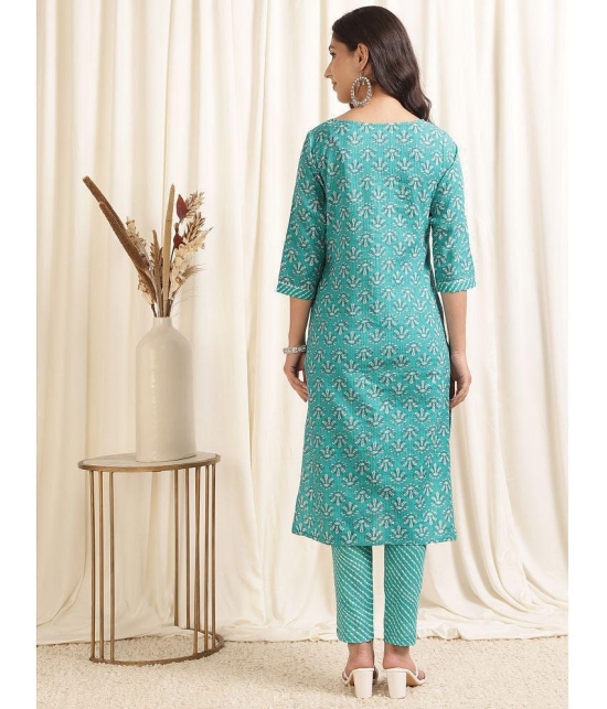 Rangita Women Rayon Sea Green Embroidered Knee Length Straight Kurti With Pants - None