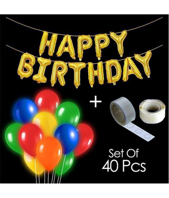 Party Propz Happy Birthday Decoration Kit with LED balloons & Foil Balloon Banner - Set of 40 - Multi-Color