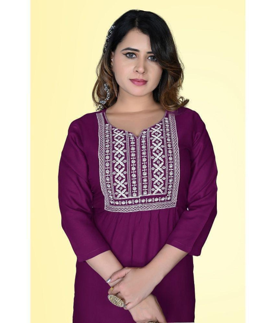 haya fashion - Magenta Rayon Women's Straight Kurti ( Pack of 1 ) - None