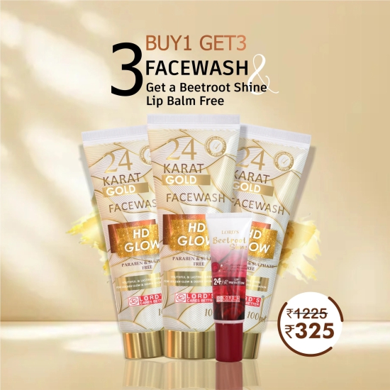 Buy 1 Get 3 Free - 24 Karat Gold Face Wash + Free Lip Balm (3x100 ml + 10g)