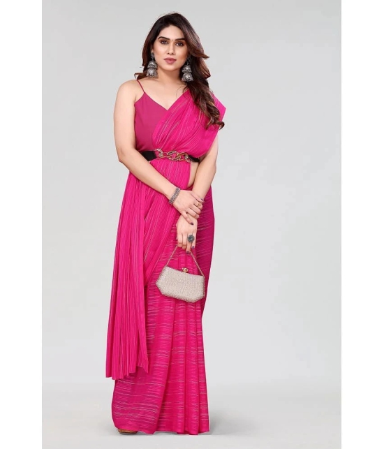 ANAND SAREES Satin Striped Saree With Blouse Piece - Pink ( Pack of 1 ) - Pink