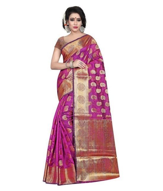 Gazal Fashions - Pink Banarasi Silk Saree With Blouse Piece (Pack of 1)