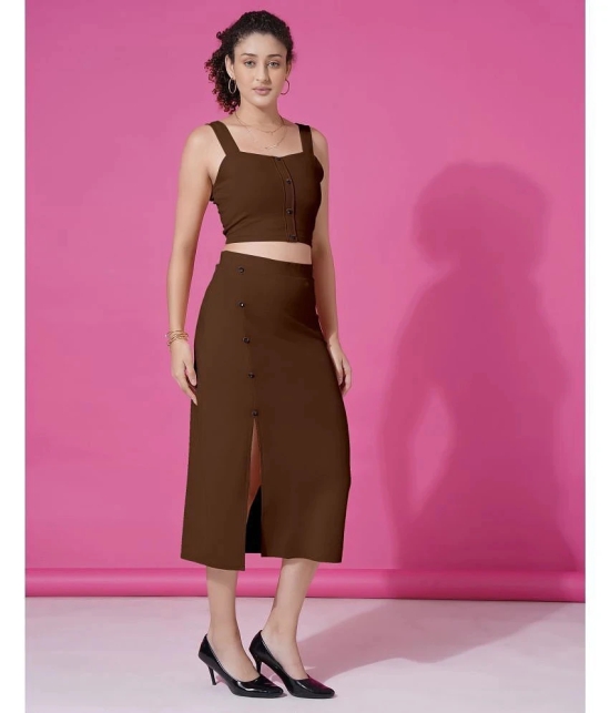 Selvia Brown Solid Skirt Top Set - None