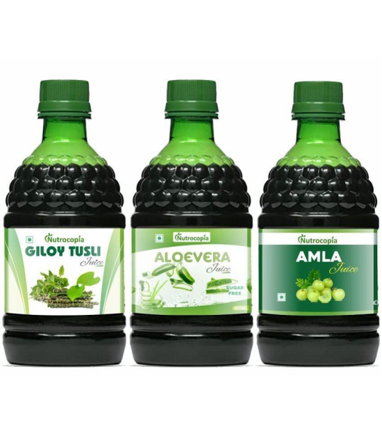 NUTROCOPIA Giloy Tulsi, Aloevera & Amla Juice for Healthy hair Pack of 3 of 400 ML(1200 ML)