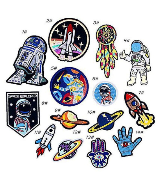 iDream Iron on Patches Space Style Embroidery Applique Decoration for Clothes L2-S37 (Pack of 14)