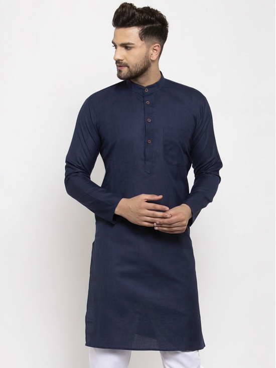 Men Navy-Blue & White Solid Kurta Only-XXL / Blue