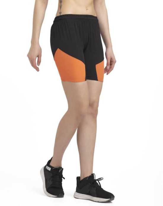 Color Block Women Black, Orange Sports Shorts