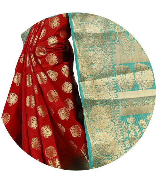 fab woven - Red Silk Blend Saree With Blouse Piece ( Pack of 1 ) - Red