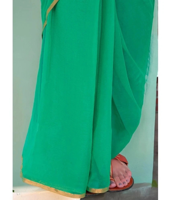 clafoutis Chiffon Solid Saree Without Blouse Piece - Green ( Pack of 1 ) - Green