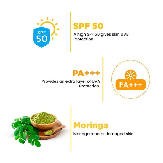 Moringa Sunscreen SPF 50 Broad Spectrum UVA/UVB Protection, Anti-Aging, No White Cast (40 GM)