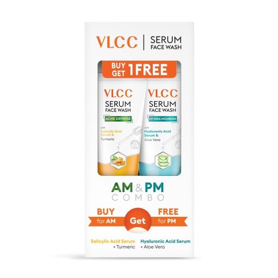 VLCC Salicylic Acid & Turmeric Serum Facewash  - 150 ml to Reduce Acne for AM | with Free Hyaluronic Acid & Aloe Vera Serum Facewash  - 150 ml to Strengthen Skin Barrier for PM (B1G1)