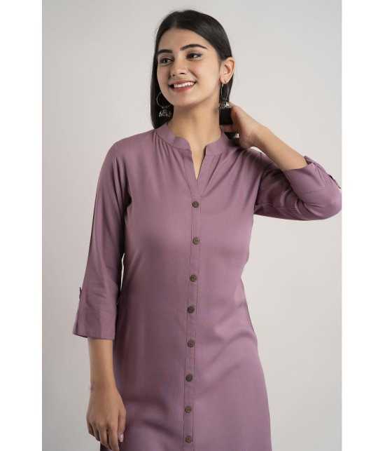 MAUKA - Purple Rayon Women''s Front Slit Kurti ( Pack of 1 ) - None