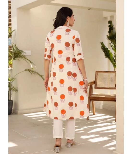 AMIRAS INDIAN ETHNICWEAR Cotton Flex Printed A-line Womens Kurti - Orange ( Pack of 1 ) - None