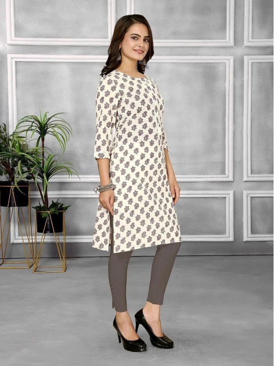 Rangita Women Cotton Off White Printed Knee Length Straight Kurti - None