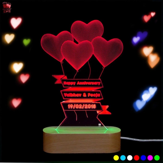 3D Illusion Multi-Color LED Lamp with Heart Balloon Birthday Design